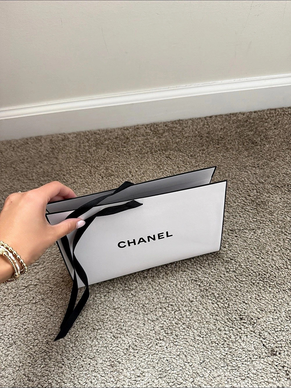 Chanel Signature White and Black Gift Packaging Bag & Black Gift Packaging Bag